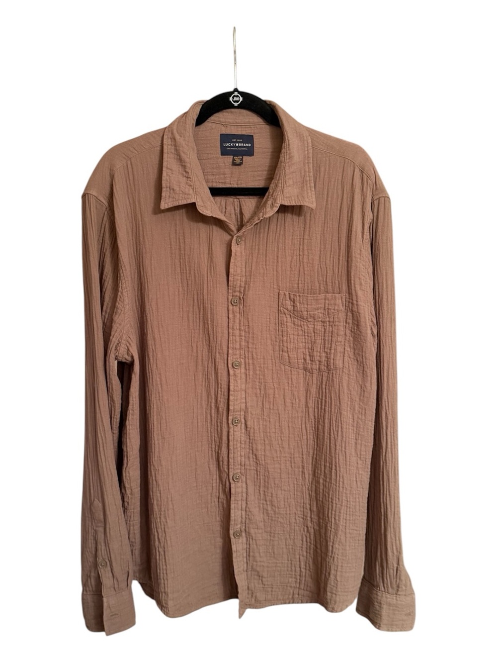 Lucky Brand Men’s XXL Brown Crinkle Cotton Button Down Shirt